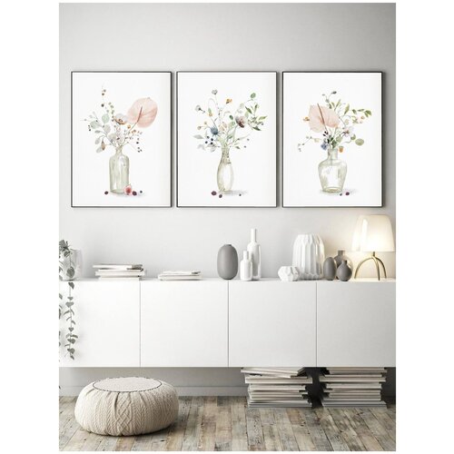 фото Набор из 3х выставочных постеров 40 см х 30 см "цветы в вазе home poster