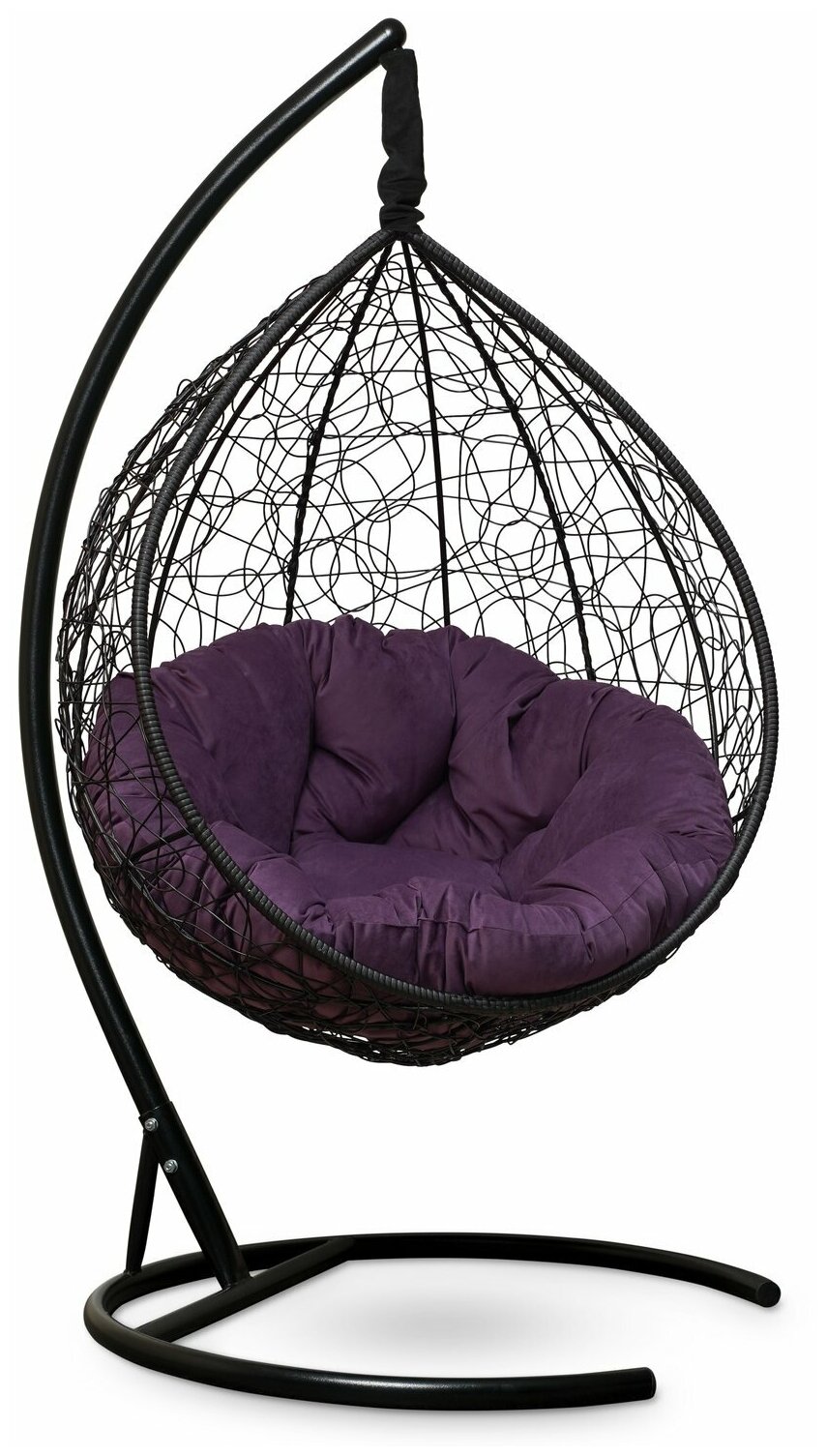 Подвесное кресло-кокон SEVILLA VERDE VELOUR черный + каркас (фиолетовая подушка) - фотография № 1