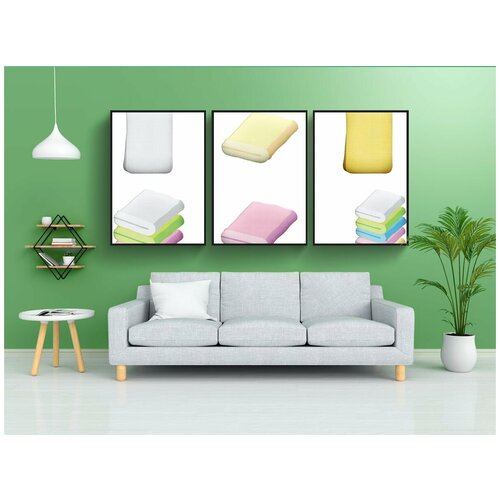 фото Набор модулных постеров для интерьера "полотенца, ванная комната, мочалка" 60x90 см. в тубусе, без рамки lotsprints