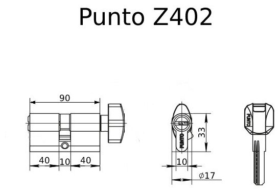 Цилиндровый механизм (личинка замка) с вертушкой Punto (Пунто) Z402/90 mm (40+10+40) PB латунь 5 ключей - фотография № 4