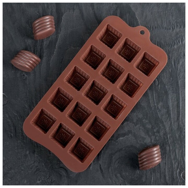 Форма для льда и кондитерских украшений Доляна «Шоколадные конфеты», 21,5×10×1,5 см, 15 ячеек, цвет шоколадный - фотография № 9