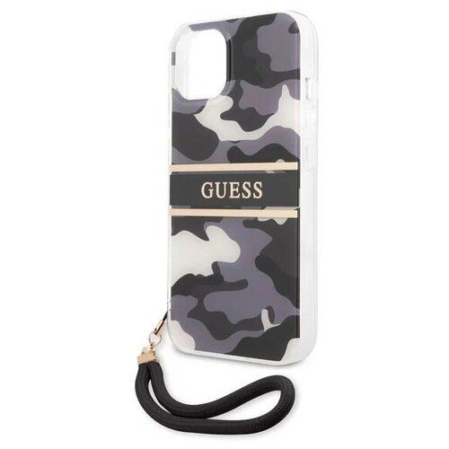 фото Guess для iphone 13 чехол pc/tpu camo hard +nylon hand cord black