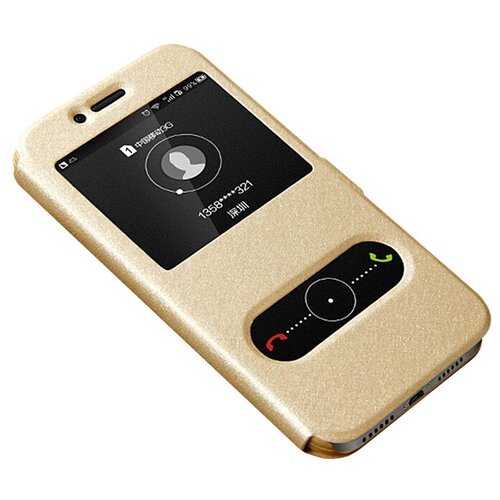 фото Чехол-книжка mypads для huawei honor 7a / play 7 / y5 prime 2018 / y5 lite 2018 / y5 2018 / enjoy 8e lite/ honor 7s с окошком для входящих вызовов и свайпом золотой