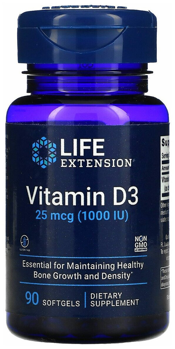 LifeExtension Витамин D3 1000 90 сила солнца для сердца и иммунитета