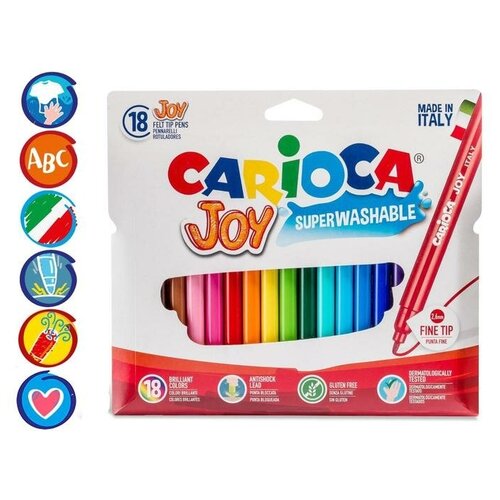 CARIOCA Фломастеры 18 цветов Carioca Joy 2.6 мм, смываемые, картон, европодвес
