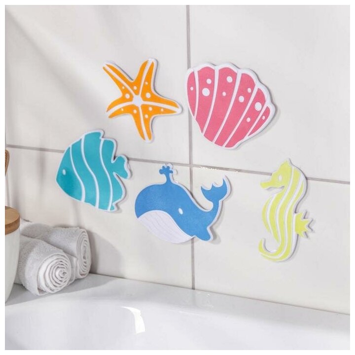 Набор мини-ковриков для ванны на присосках Океан, 6x6 см, 5 шт, цвет микс 1 шт