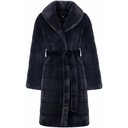 Экошуба ONLY ME под стриженную норку с шалевым воротником, цвет темный графит PREMIUM, размер 42