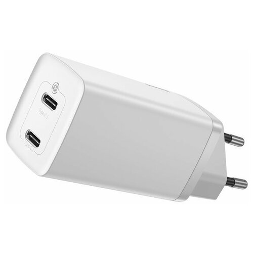 фото Сетевое зарядное устройство быстрое baseus gan2 lite quick charger c+c (usb type-c x2) 65w eu (ccgan2l-e02) белое