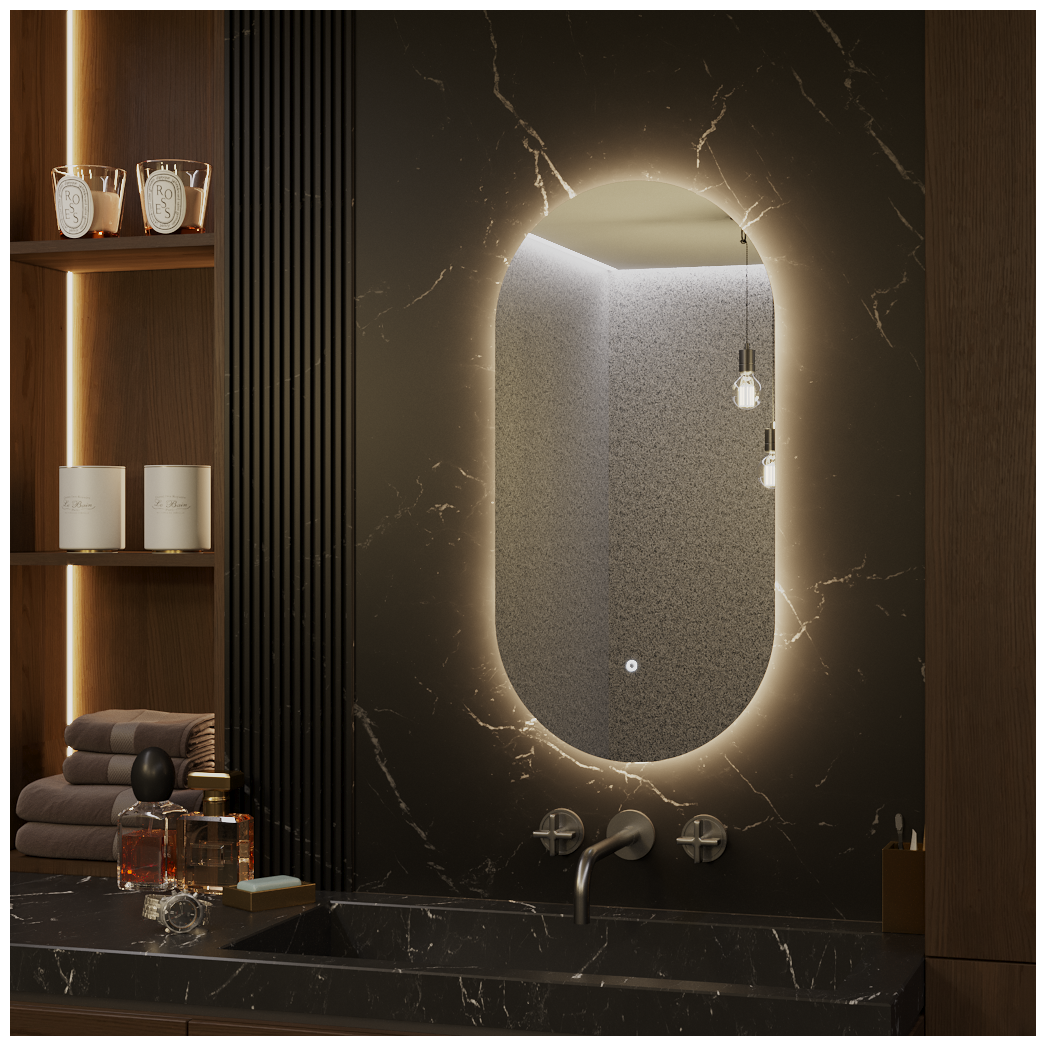 Зеркало Олимпия 70*30 "парящее" для ванной с тёплой LED-подсветкой - фотография № 6