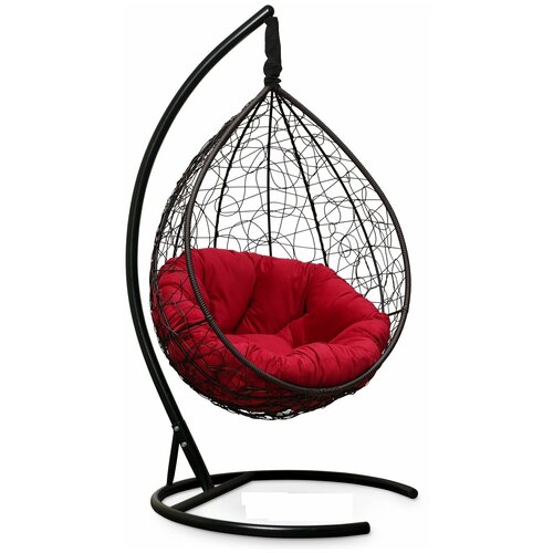 Подвесное кресло-кокон SEVILLA VERDE VELOUR коричневый + каркас (красная подушка)