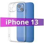 Ультратонкий силиконовый чехол для телефона iPhone 13 / Эпл Айфон 13 с дополнительной защитой камеры (Прозрачный) - изображение