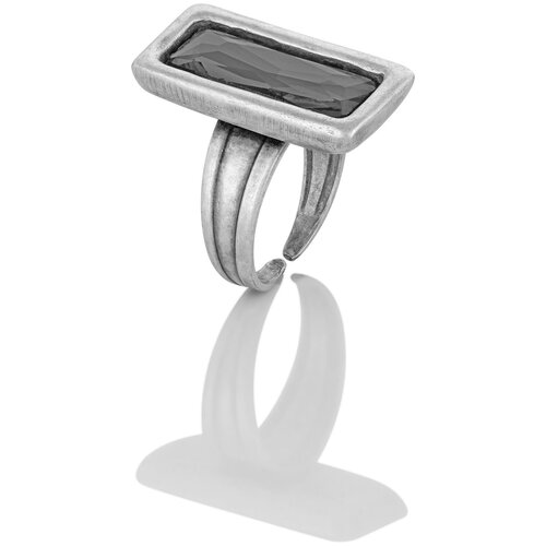 Дизайнерское кольцо с серым кристаллом универсального размера с эффектом состаривания