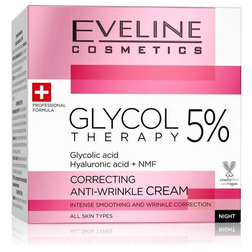 Eveline Cosmetics GLYCOL THERAPY Корректирующий крем против морщин для всех типов кожи, 50мл крем для лица eveline glycol therapy 5% корректирующий ночной против морщин 50 мл