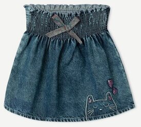 Джинсовая юбка-трапеция с кошечкой для девочки Gloria Jeans, размер 3-4г/104