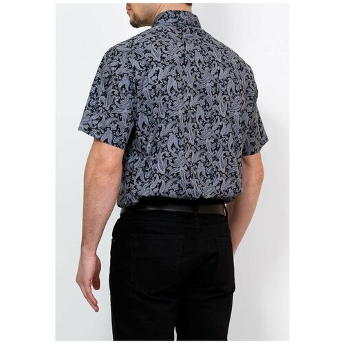 фото Рубашка мужская короткий рукав casino c323/05/9256/z/1, полуприталенный силуэт / regular fit, цвет черный, рост 174-184, размер ворота 40