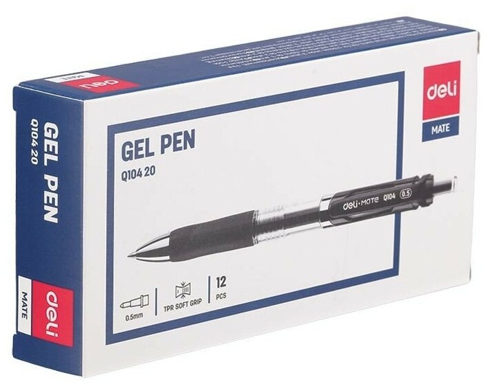 Ручка гелевая Deli авт. 0.5мм резиновая манжета прозрачный черные чернила - фото №1