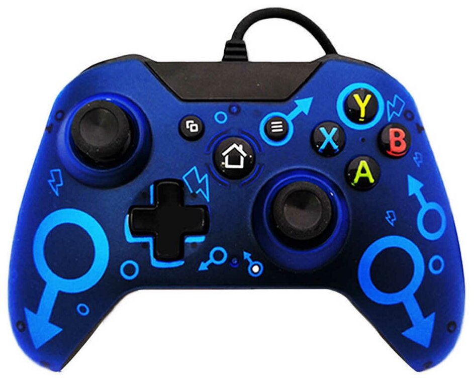 Проводной геймпад матово-синий с символом Марса для Xbox One/S/X, PS3 и PC