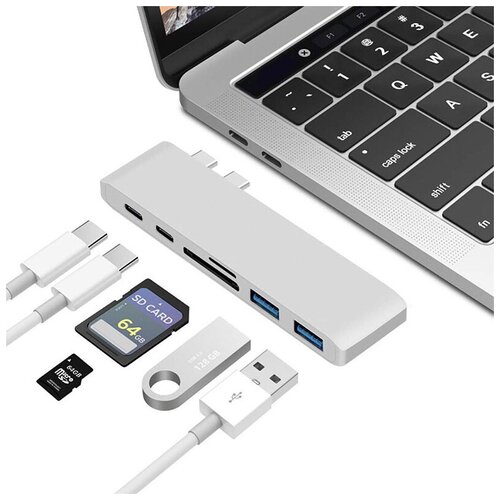USB-концентратор адаптер переходник Aluminum Type-C 6 в 1 Silver для MacBook 13 199900₽