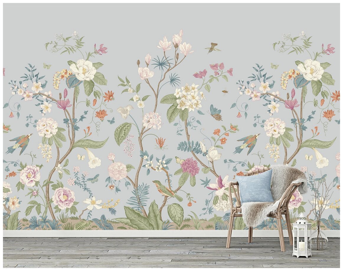 Фотообои на стену флизелиновые 3d Цветы Шенуазри 400х270 см Barton Wallpapers F111-03