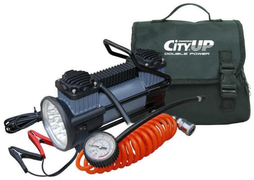 Компрессор автомобильный CityUP AC-619 Double Piston Station 60л/мин с фонарём.