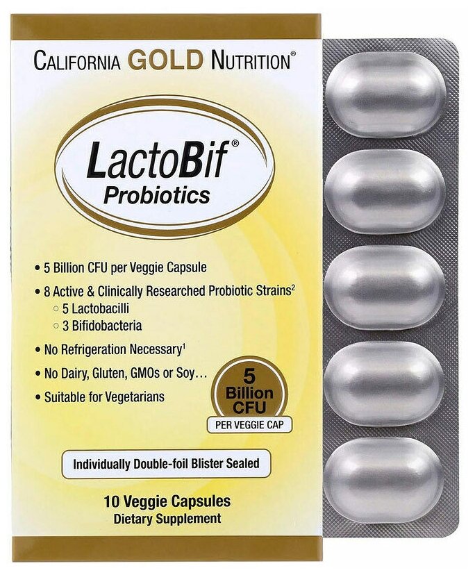 California Gold Nutrition LactoBif капс., 5 млрд КОЕ, 30 г, 10 шт., нейтральный, 1 уп.