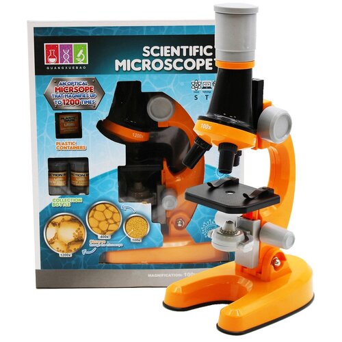 Детский Микроскоп с 3 объективами 1200х 400х 100х с контейнерами баночками и приборами Scientific Microscope