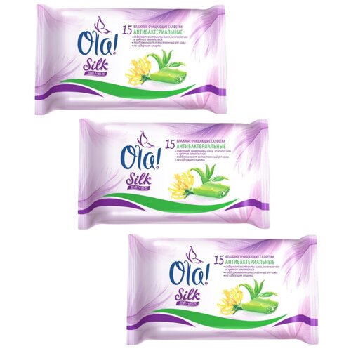 Комплект OLA! SILK SENSE Влажные очищающие салфетки антибактериальные 15 шт/упак. х 3 упак.