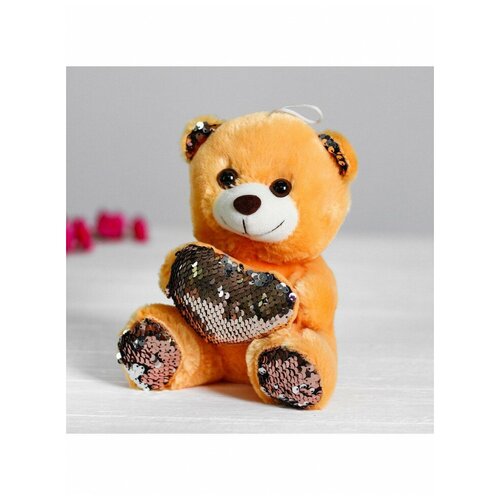 Мягкая игрушка Медведь с сердцем, пайетки, розово-серебряный, Страна Карнавалия