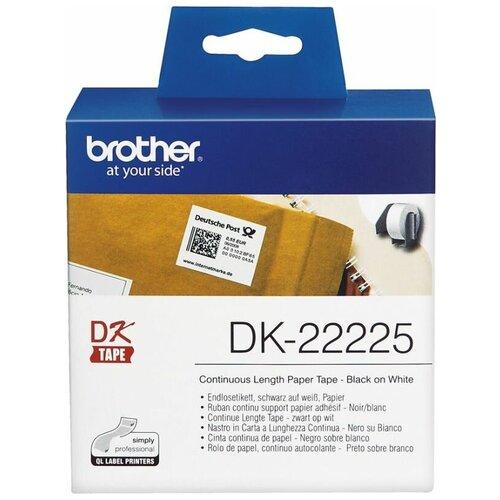 картридж brother dk22225 38мм черный шрифт белый фон 30 5м dk22225 Картридж ленточный Brother DK22225 для Brother QL-570