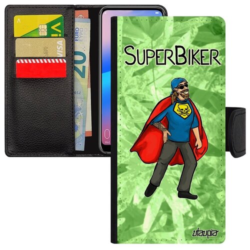 фото Красивый чехол книжка на смартфон // galaxy a12 // "супербайкер" комикс мотард, utaupia, светло-зеленый