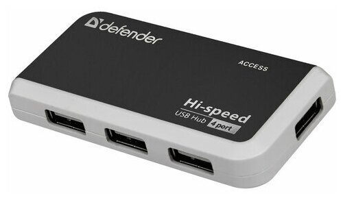 Хаб DEFENDER QUADRO INFIX, USB 2.0, 4 порта, порт для питания, 83504