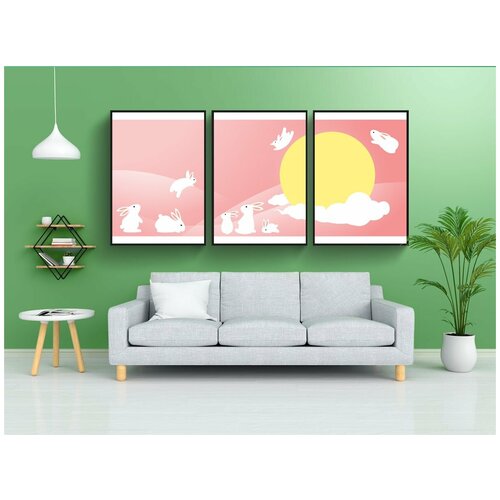 фото Набор модулных постеров для интерьера "фестиваль луны, кролик, праздник середины осени" 60x90 см. в тубусе, без рамки lotsprints