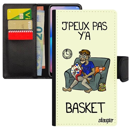 фото Стильный чехол книжка для телефона // samsung galaxy s7 // "не могу - смотрю баскетбол!" юмор картинка, utaupia, белый