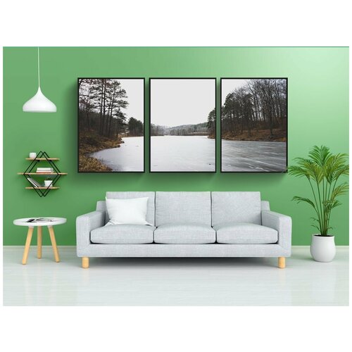 фото Набор модулных постеров для интерьера "замерзшее озеро, пейзаж, замороженный" 60x90 см. в тубусе, без рамки lotsprints