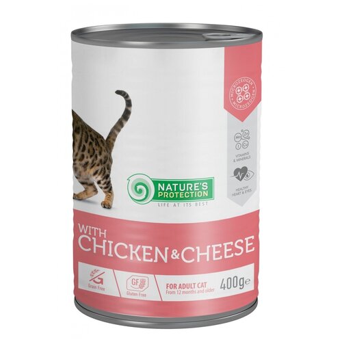 Nature's Protection консервы для кошек всех пород, курица и сыр 400 г.