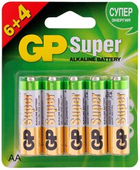 Батарейка алкалиновая GP Super, AA, LR6-10S, 1.5В, спайка, 10 шт.