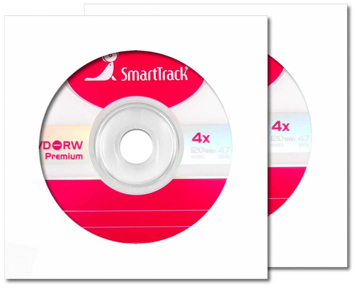 Перезаписываемый диск SmartTrack DVD-RW 4,7Gb 4x в бумажном конверте с окном, 2 шт.