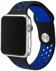 Ремешок силиконовый перфорированный NK для Apple Watch 38/40мм (8), черный+синий, на кнопке