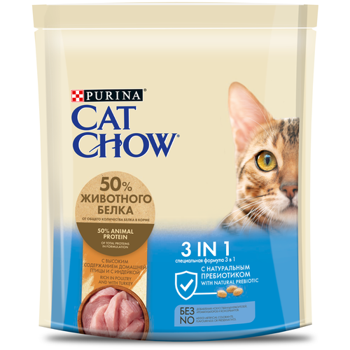 Корм для кошек CAT CHOW Purina сухой 3 в 1, профилактика мочекаменной болезни, зубного камня, вывод шерсти 1,5 кг