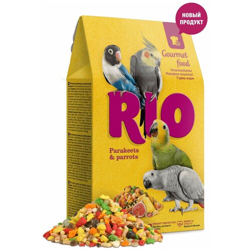 РИО Корм гурмэ для средних и крупных попугаев 18 кг, пакет рио рио для крупных попугаев 1 кг