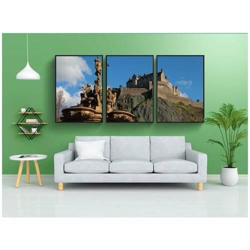 фото Набор модулных постеров для интерьера "эдинбург, замок, фонтана" 60x90 см. в тубусе, без рамки lotsprints
