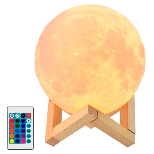 Ночник светильник 3D шар Луна Mооn Lаmp на деревянной подставке, с пультом, 12 см, белый