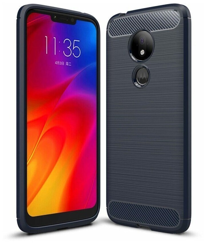 Чехол-накладка Carbon Fibre для Motorola Moto G7 Power (темно-синий)