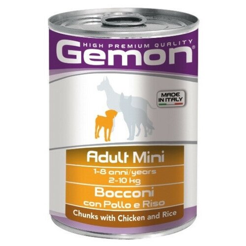 Gemon Dog Mini влажный корм для взрослых собак мелких пород с кусочками курицы и риса в консервах 415 г х 24 шт