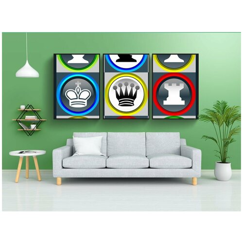 фото Набор модулных постеров для интерьера "шахматы, шахматные фигуры, шаблоны" 60x90 см. в тубусе, без рамки lotsprints