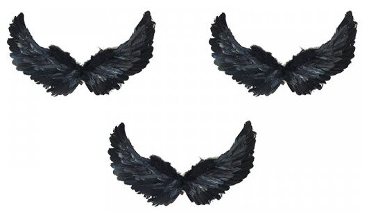 Крылья ангела черные перьевые карнавальные большие 60х35см, на Хэллоуин и Новый год (3 пары в наборе)