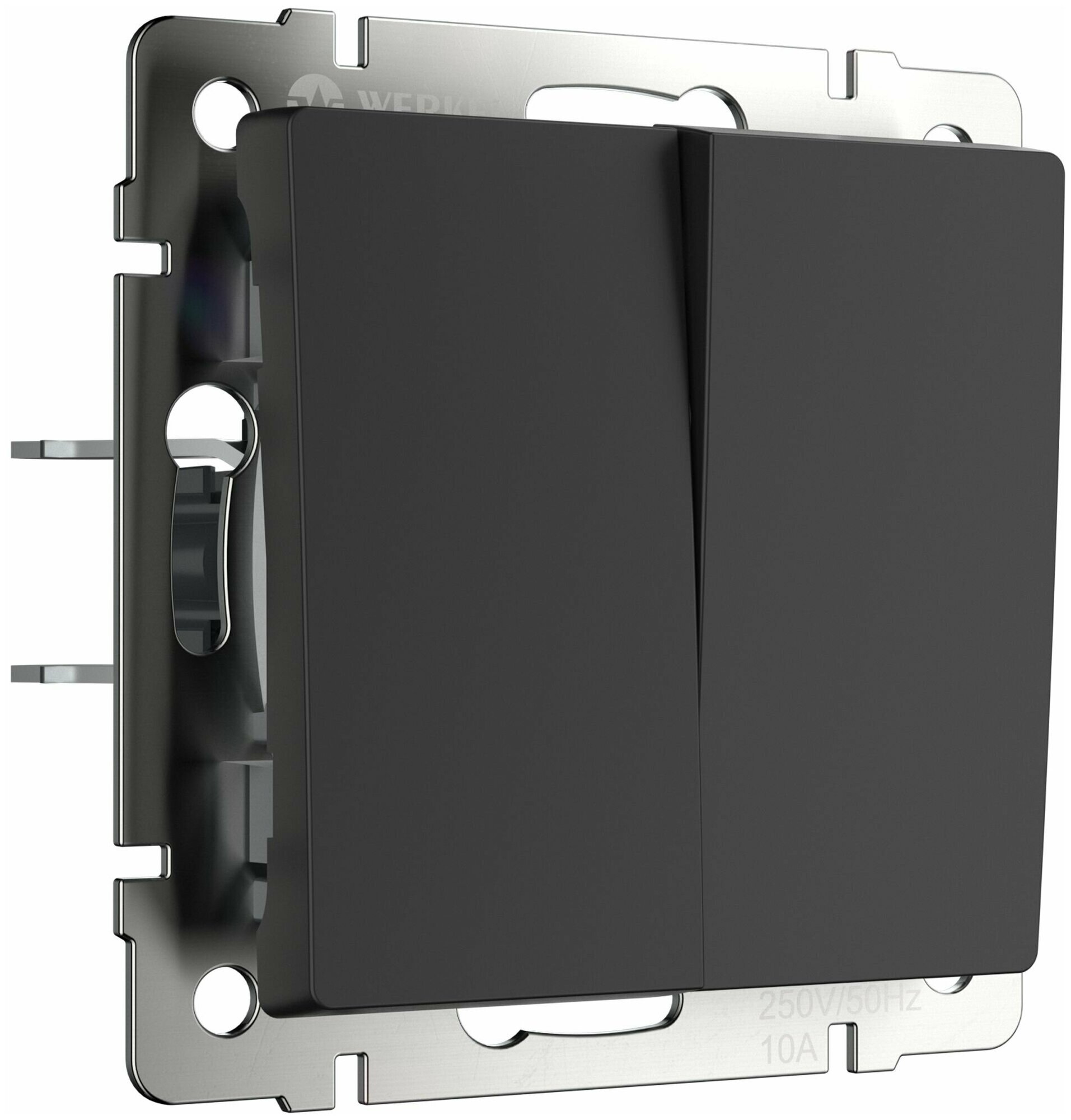 Проходной двухклавишный выключатель/переключатель Werkel W1122008 черный матовый IP20
