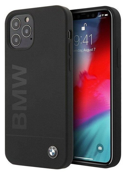 BMW для iPhone 12/12 Pro (6.1) чехол Signature Liquid silicone Laser logo Hard Black