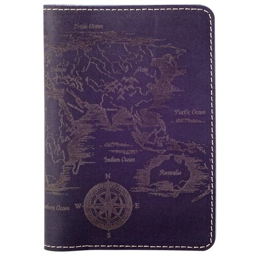 Обложка для паспорта Карта, кожа, нубук