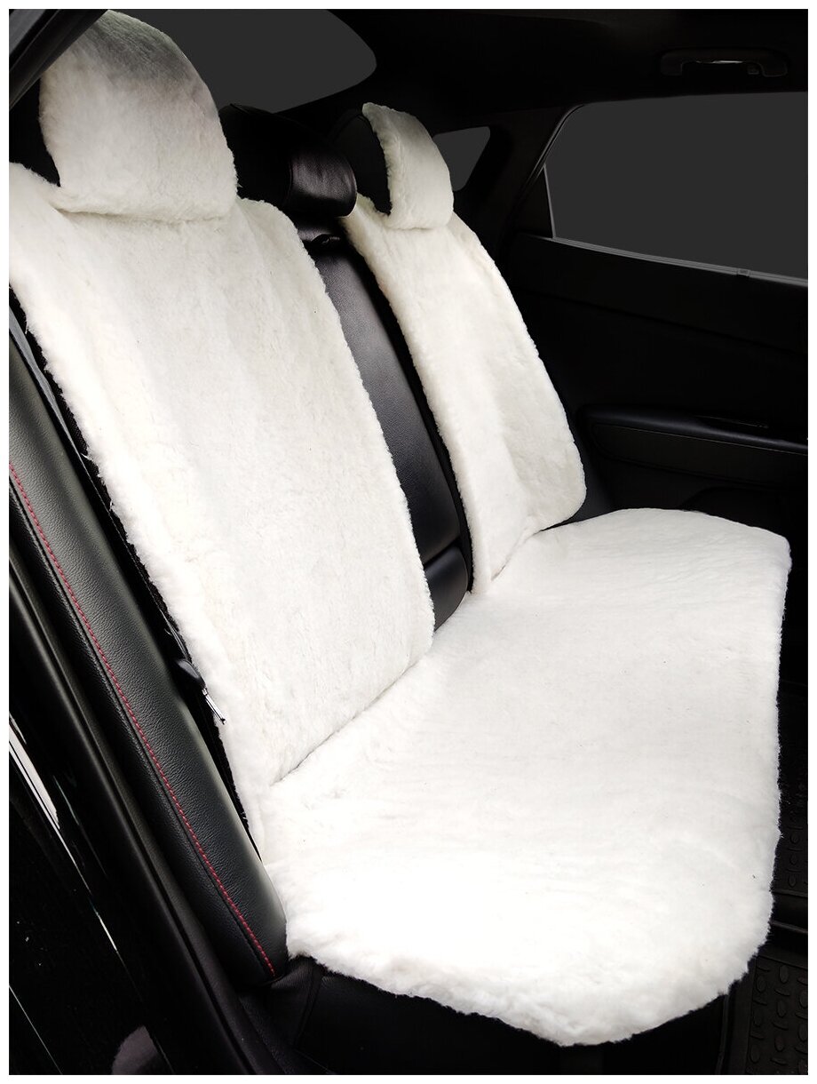 Меховые накидки на сиденье автомобиля / Меховые накидки на сиденья / Комплект на задние сиденья / Овечья шерсть / Белые 3 шт.